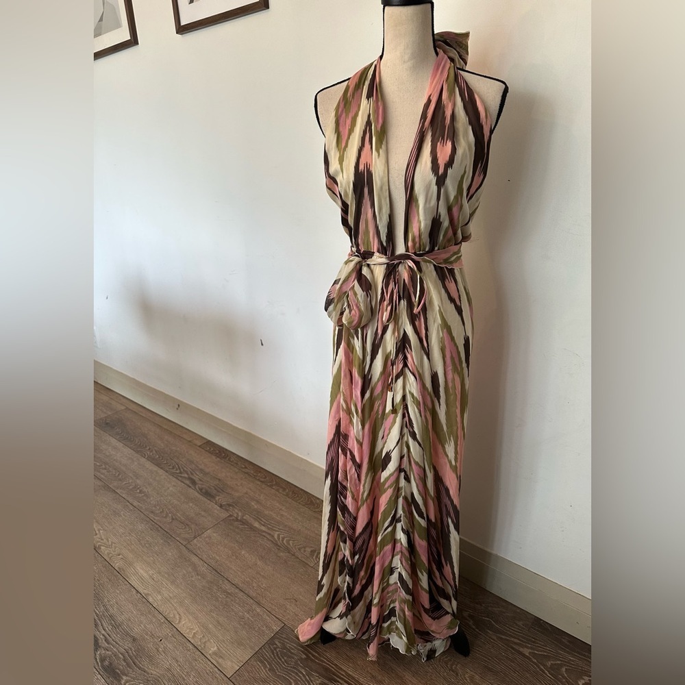 Alexis 100% Silk Elegant Multicolor Maxi Dress Tula Yoda Halter